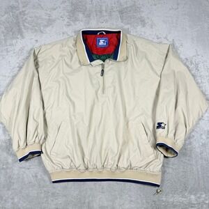 Vintage Starter Mens 2XL Windbreaker Tan Quarter Zip Jacket